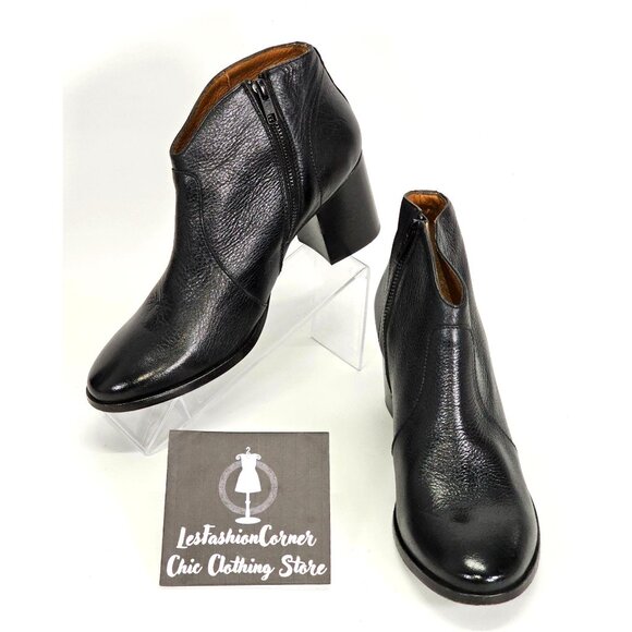 Frye Shoes - Frye Women’s Black Leather Nora Zip Short Ankle Block Heel Boot Size 9B 1778